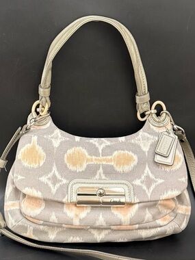 COACH 17083 Kristin Op Art Ikat Canvas Metallic Leather Shoulder Crossbody Bag